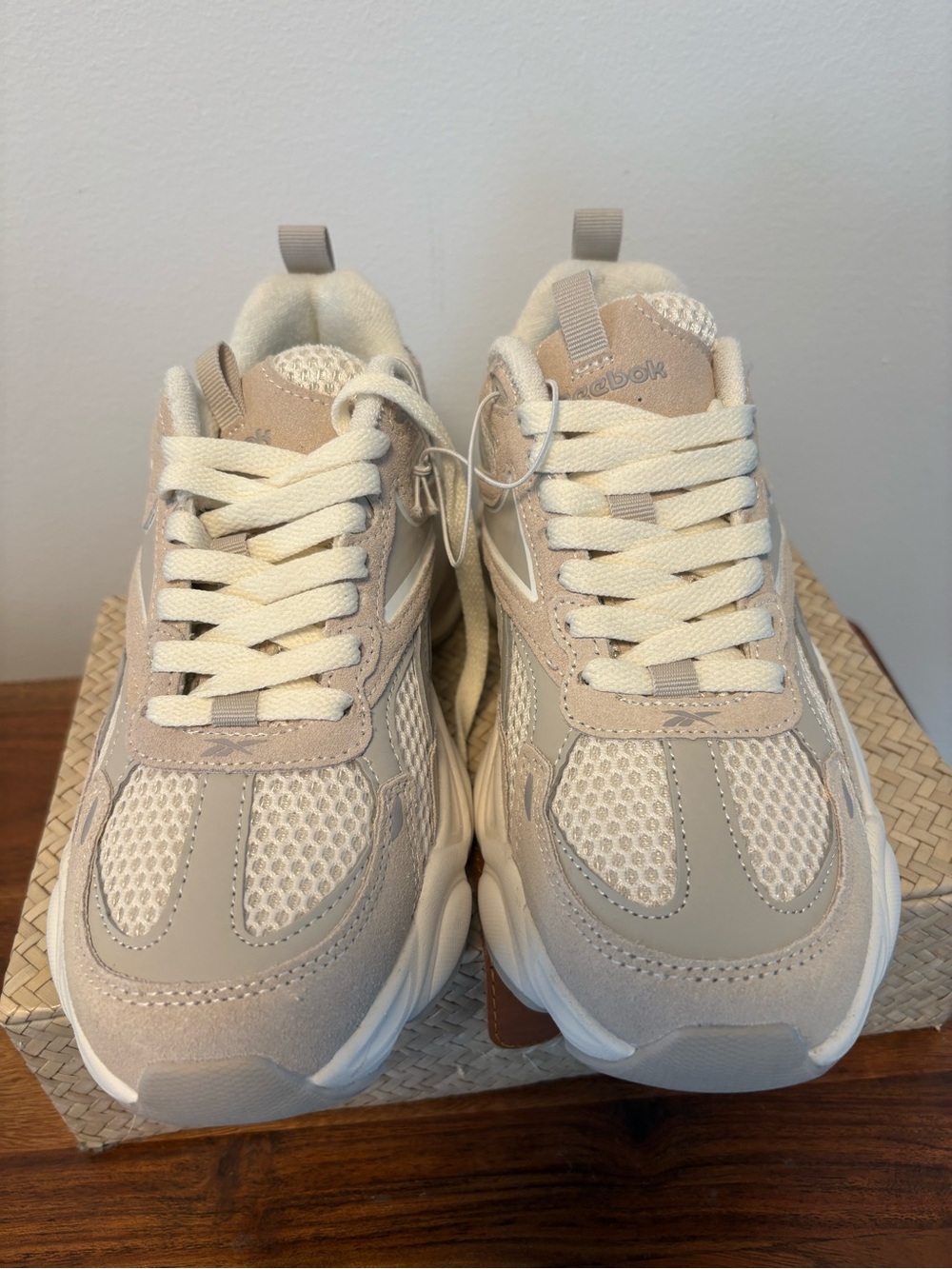 Reebok Women's Chunky Mesh Sneakers in Beige and White - Picture 2 of 3